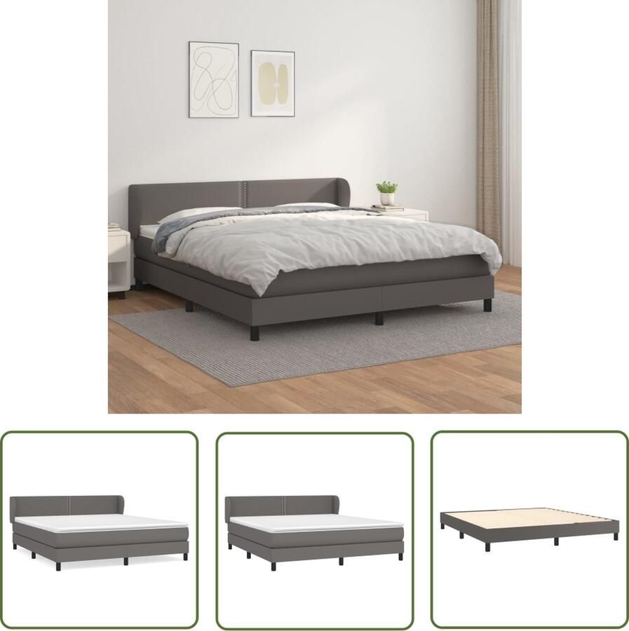 The Living Store Boxspring met matras kunstleer grijs 180x200 cm Boxspringbed Boxspring Slaapkamerinrichting Kunstleder Bed Elektrisch Verstelbare Hoofdbord