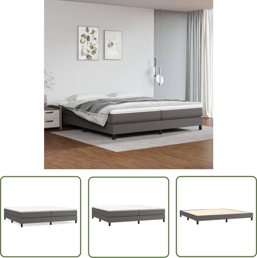 The Living Store Boxspring met matras kunstleer grijs 200x200 cm Boxspring Boxsprings Bed Slaapmeubel Boxspringbed Boxspring Bed Tweepersoonsbed Bed Met Matras Bedframe Ledikant Bedden - Foto 2