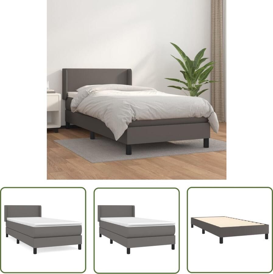 The Living Store Boxspring met matras kunstleer grijs 90x200 cm Boxspringbed Boxsprings Tweepersoonsbed Bed Frame Lederlook