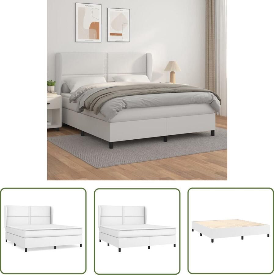 The Living Store Boxspringbed Kunstleren Bedframe Pocketvering Matras Huidvriendelijke Topmatras Middelharde Ondersteuning Wit 203 x 163 x 118 128 cm Boxspringbed Boxspring Bed Frame Lederlook Bed Wit Bed
