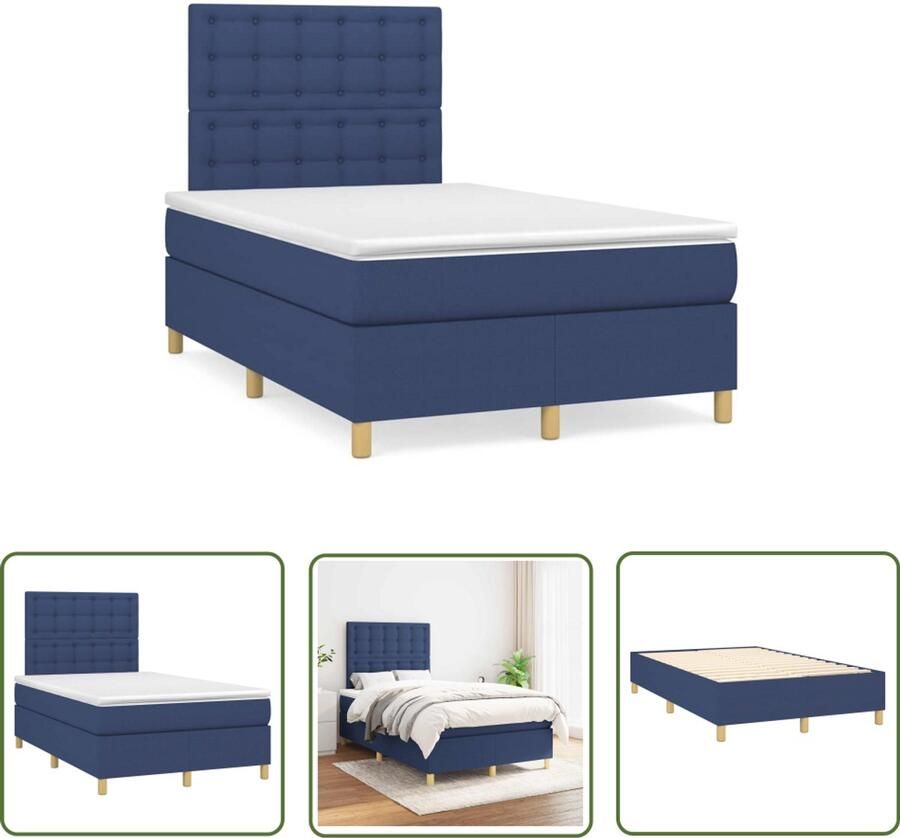 VidaXL Boxspring Boxspringbed Boxspring met matras stof blauw 120x190 cm Bed Frame Slaapcomfort Matras