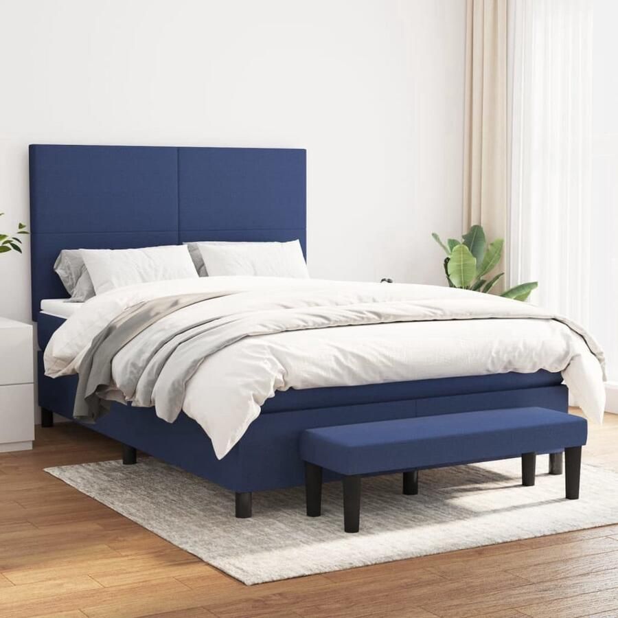The Living Store Boxspring met matras stof blauw 140x190 cm Boxspringbed Boxspring Tweepersoonsbed Bed Frame Slaapcomfort