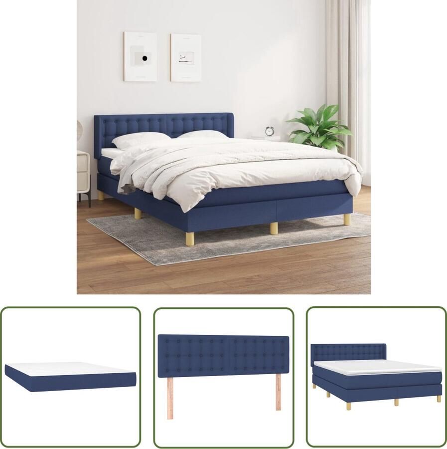 The Living Store Boxspringbed Blauw 203 x 147 x 78 88 cm Pocketvering matras Middelharde ondersteuning Inclusief hoofdbord matras en topmatras - Foto 2