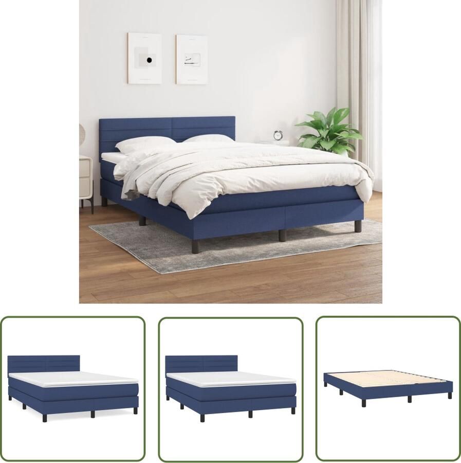 The Living Store Boxspringbed Blauw 203x140x25 cm Pocketvering matras Middelharde ondersteuning Huidvriendelijk topmatras Boxspringbed Boxspring Tweepersoonsbed Slaapcomfort Pocketvering - Foto 4