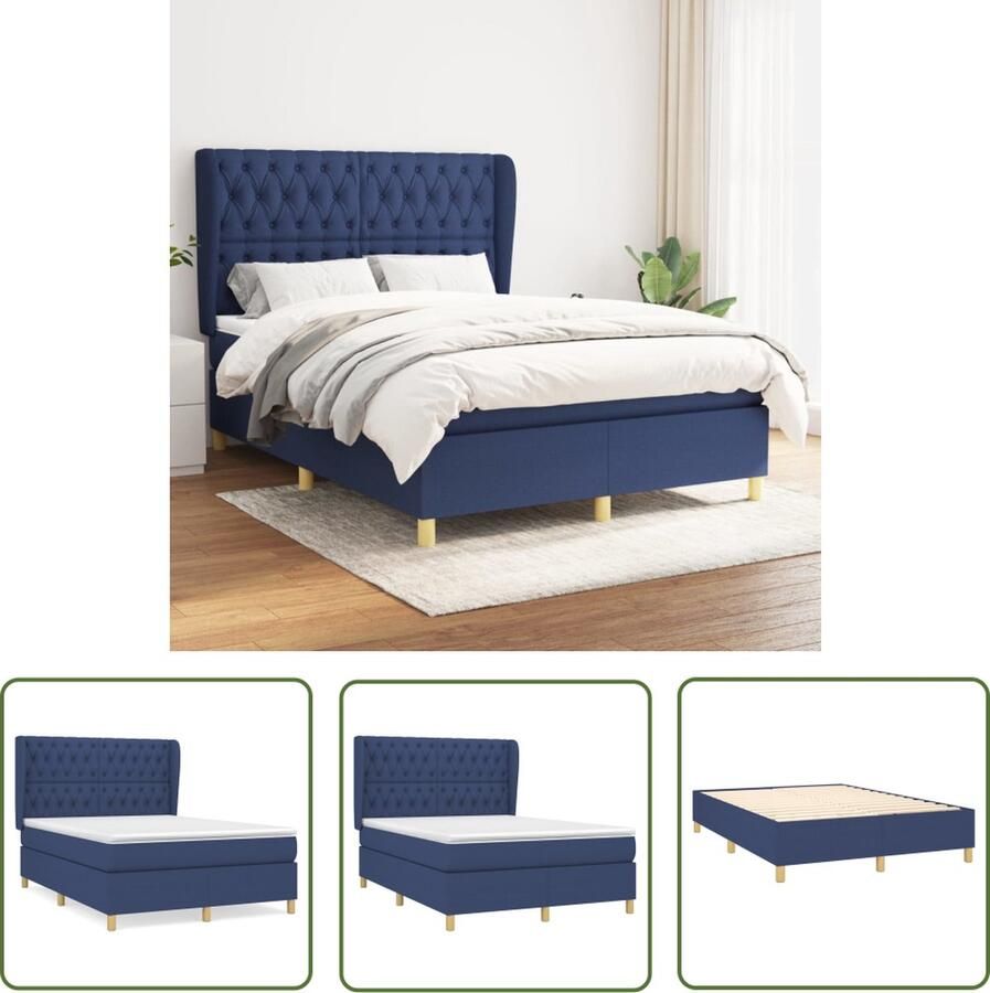 The Living Store Boxspringbed Pocketvering Middelhard 140x190cm Blauw Boxspringbed Boxspring Tweepersoonsbed Slaapcomfort Matras - Foto 2