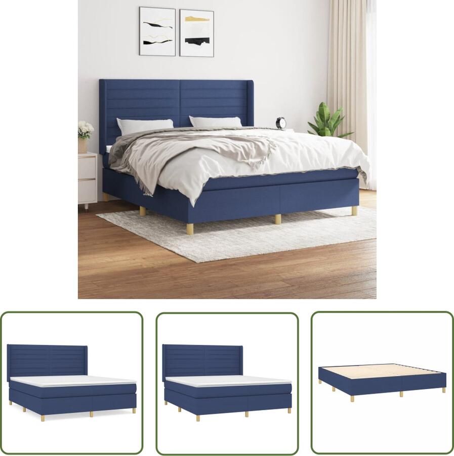The Living Store Boxspringbed Comfort Bed 203x163x118 128 cm Blauw Ademende en duurzame stof Boxspringbed Boxspring Bed Frame Tweepersoonsbed Slaapcomfort - Foto 2