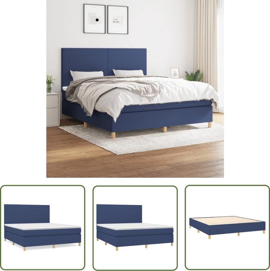 The Living Store Boxspringbed Blauw 203 x 160 x 78 88 cm Pocketvering Matras Middelharde Ondersteuning Huidvriendelijk Topmatras Montagehandleiding 4-delig Boxspringbed Boxspring Slaapkamerinrichting Tweepersoonsbed Blauwe Bed - Foto 2