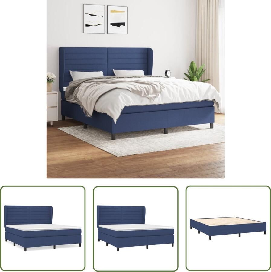 The Living Store Boxspringbed Comfortable Pocketvering Matras Middelharde Ondersteuning Huidvriendelijk Topmatras Blauw 203x163x118 128 cm Boxspringbed Boxspring Tweepersoonsbed Slaapcomfort Pocketveermatras