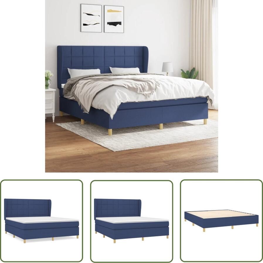 The Living Store Boxspringbed Bed 203 x 183 x 118 128 Blauw stof Larikshout Boxspringbed Boxspring Bed Slaapkamerinrichting Houten Bed