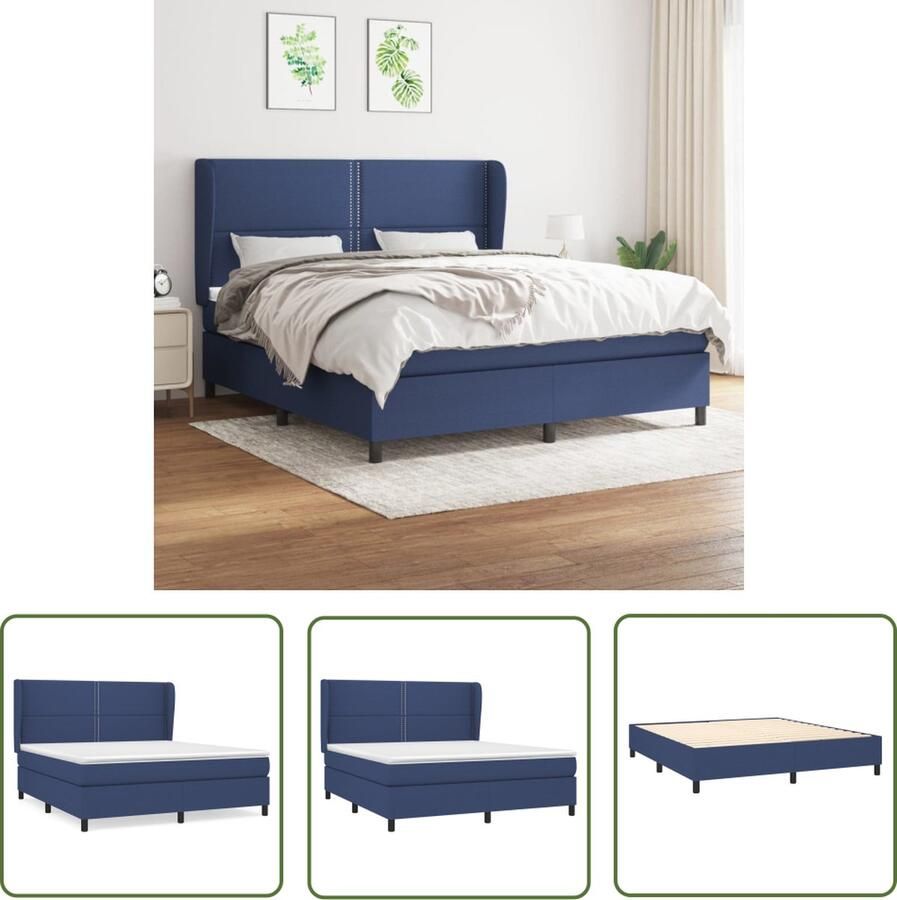 The Living Store Boxspringbed Blauw 203 x 183 x 118 128 cm Pocketvering Boxspringbed Boxspring Slaapkamer Bed Tweepersoonsbed