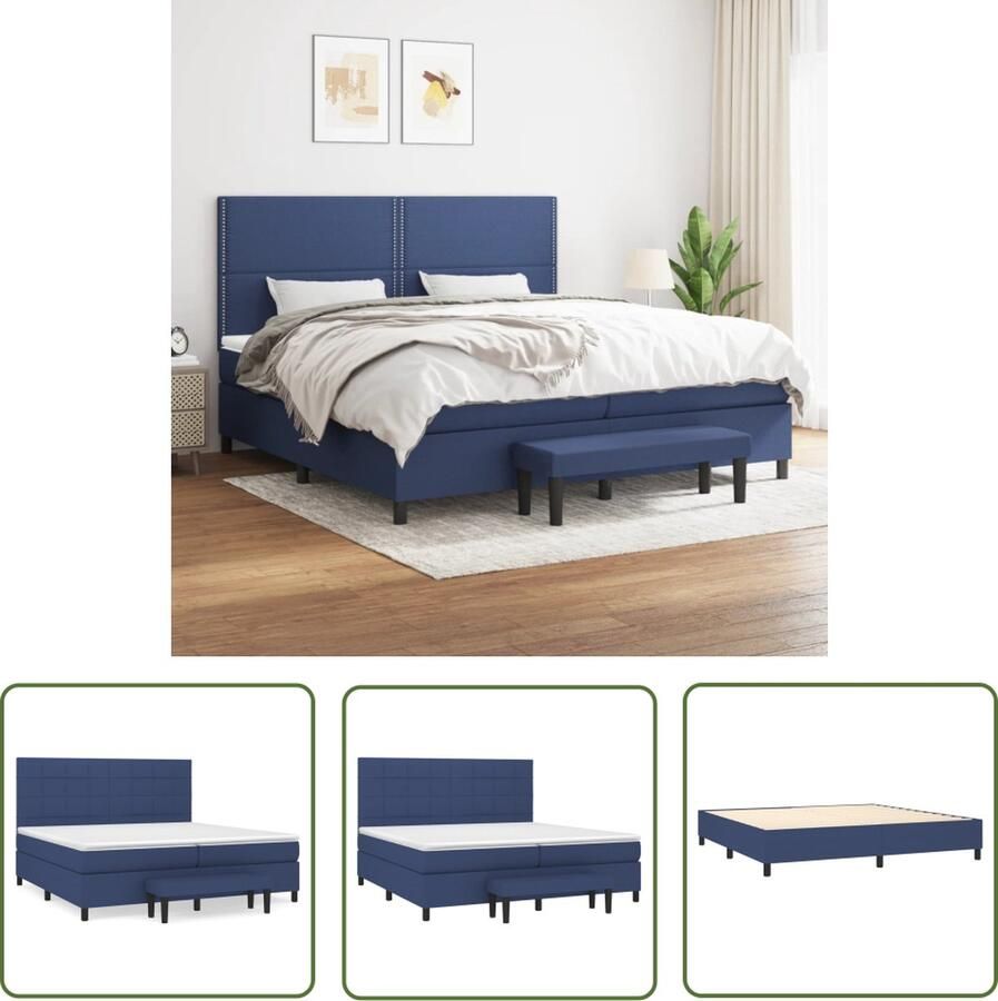 The Living Store Boxspringbed Blauw 203 x 203 x 118 128 cm Pocketvering Middelharde ondersteuning Boxspringbed Boxspring Bed Slapen Nachtrust