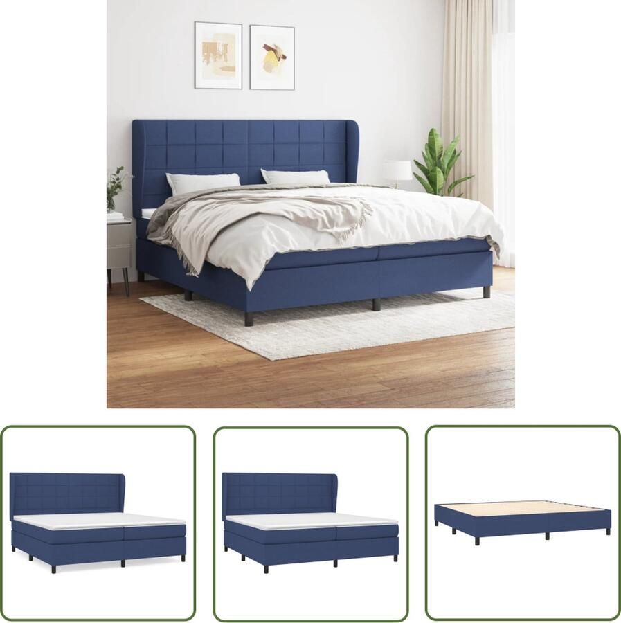 The Living Store Boxspringbed Blue 203x203x118 128 cm Pocketvering Medium Firm 100% polyester Inclusief hoofdbord matras en topmatras Boxspringbed Boxspring Tweepersoonsbed Bed Frame Slaapkamerinrichting