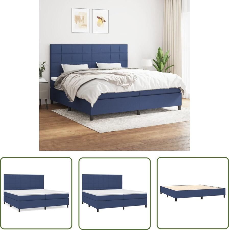 The Living Store Boxspringbed Blue 203 x 200 x 118 128 cm Pocketvering Matras Medium Support Huidvriendelijk Topmatras Boxspringbed Boxspring Tweepersoonsbed Slaapcomfort Matras