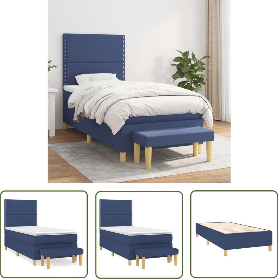 The Living Store Boxspringbed Deluxe Bedden 193 x 90 x 118 128 cm Blauw Pocketvering Multifunctioneel Boxspringbed Boxspring Bed Tweepersoonsbed Slaapkamerinrichting