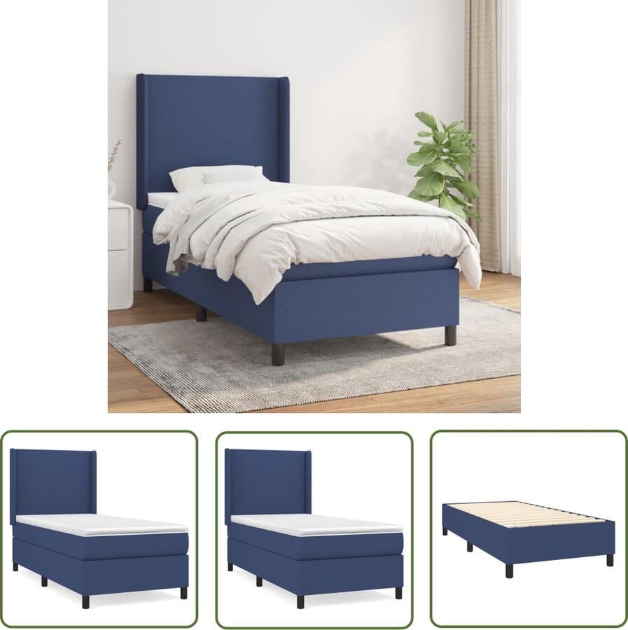 The Living Store Boxspringbed Comfort Pocketvering Middelhard Blauw 203x93x118 128cm Boxspringbed Boxspring Tweepersoonsbed Bed Frame Slaapkamer Meubels