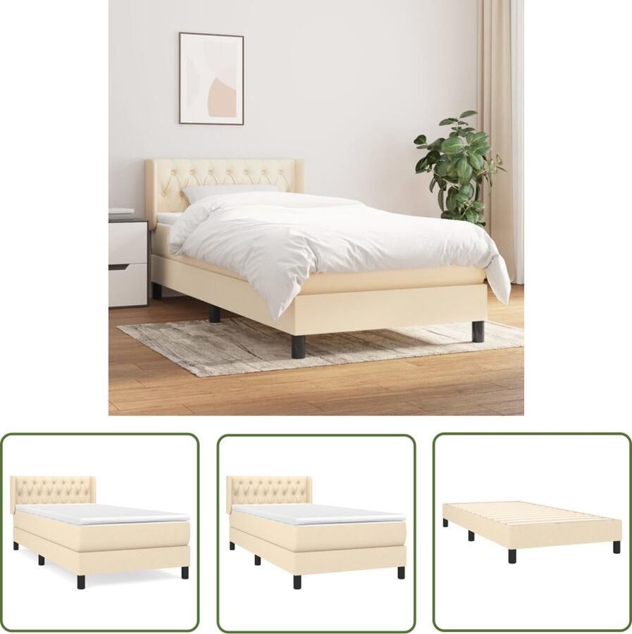 The Living Store Boxspringbed Crème 203x103x78 88 cm Met verstelbaar hoofdbord pocketvering matras en huidvriendelijke topmatras Boxspringbed Boxspring Creme Kleurig Bed Tweepersoonsbed Stapelbare Bedbodems