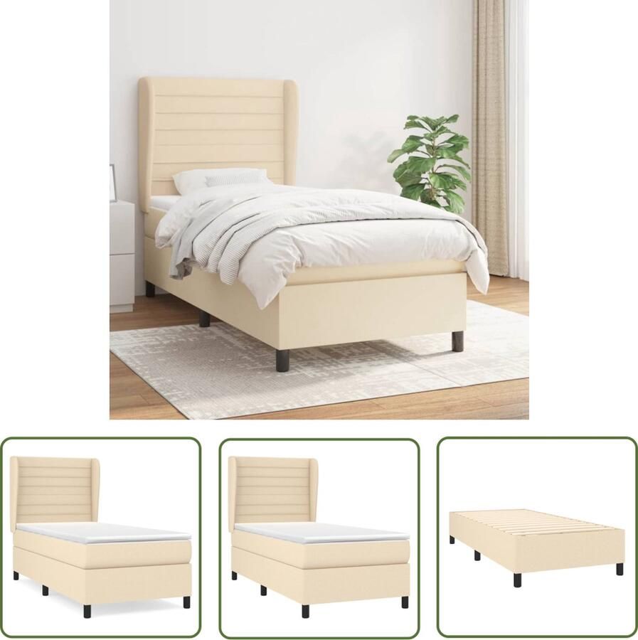 The Living Store Boxspring met matras stof crèmekleurig 100x200 cm Boxspringbed Boxspring Tweepersoonsbed Creme Kleur Pocketed Veren Matras