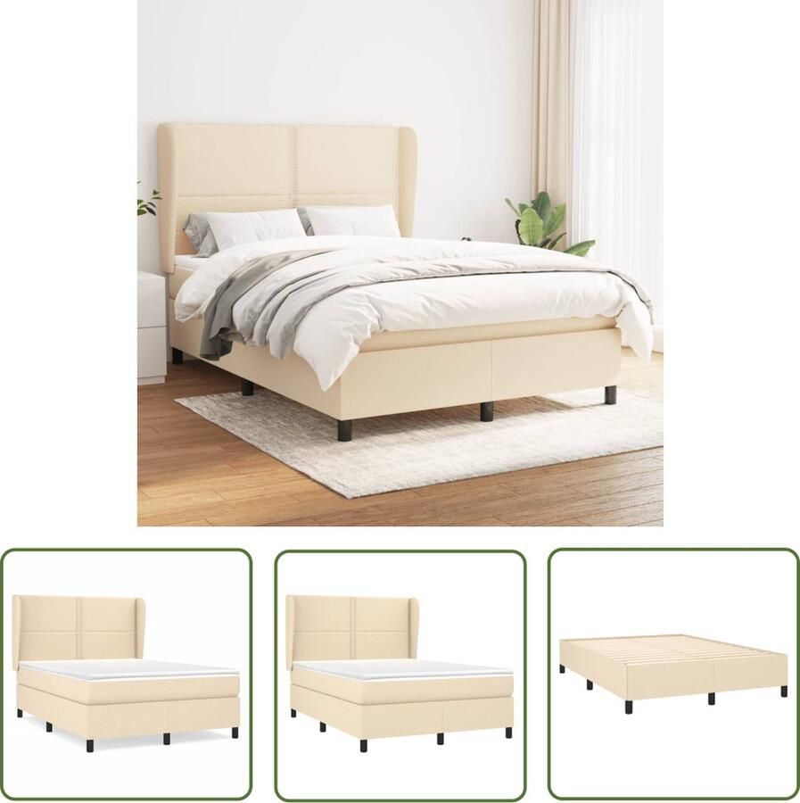 The Living Store Boxspringbed naam Bed 193 x 147 x 118 128 cm Crème Stof Inclusief Matras en Topmatras Boxspringbed Boxspring Bed Frame Tweepersoonsbed Creme Kleur