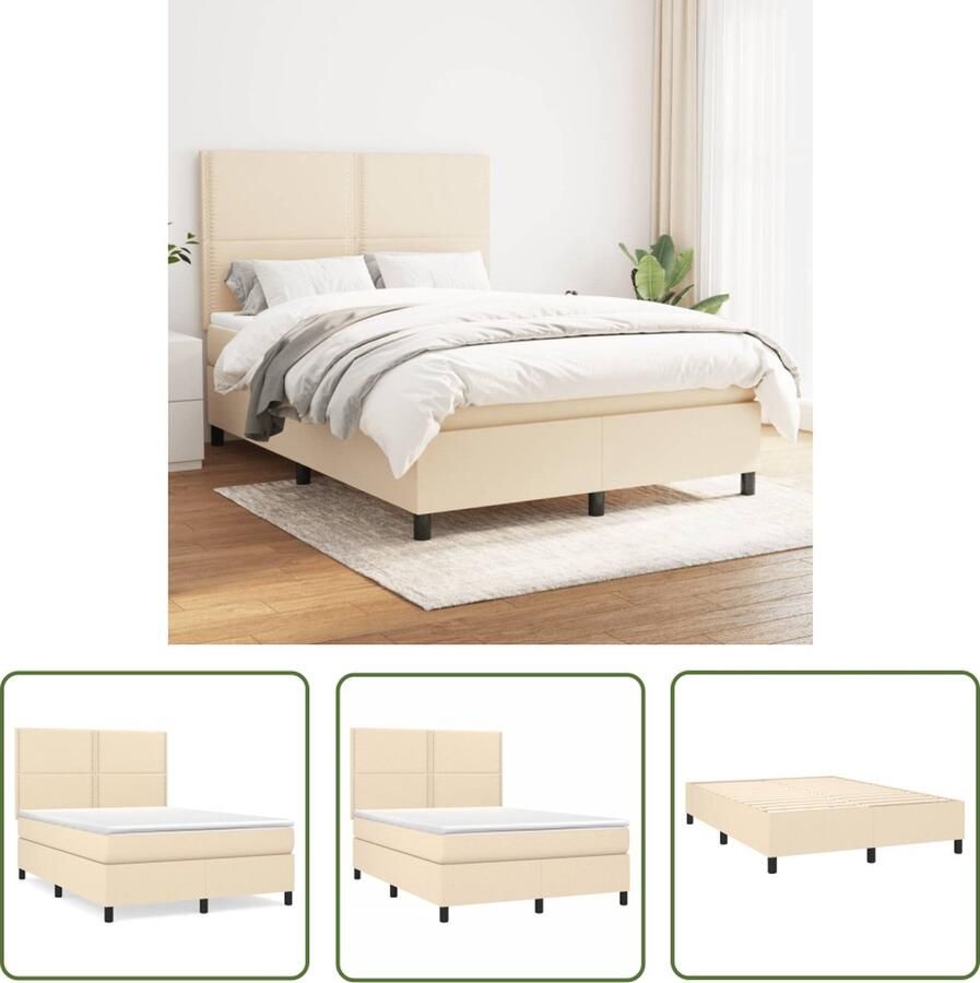 The Living Store Boxspringbed Bedframe 193x144x118 128 cm Pocketvering Middelhard Matras 140x190x20 cm Huidvriendelijk Topmatras 140x190x5 cm Crème Kleurig Boxspringbed Boxspring Bed Matras Pocketed Spring Mattress
