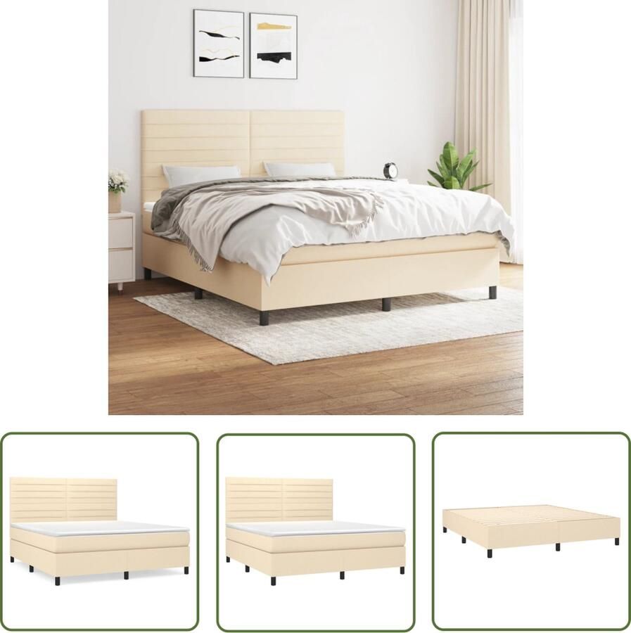 The Living Store Boxspring met matras stof crèmekleurig 160x200 cm Boxspringbed Slaapcomfort Boxspring Tweepersoonsbed Cremekleurig