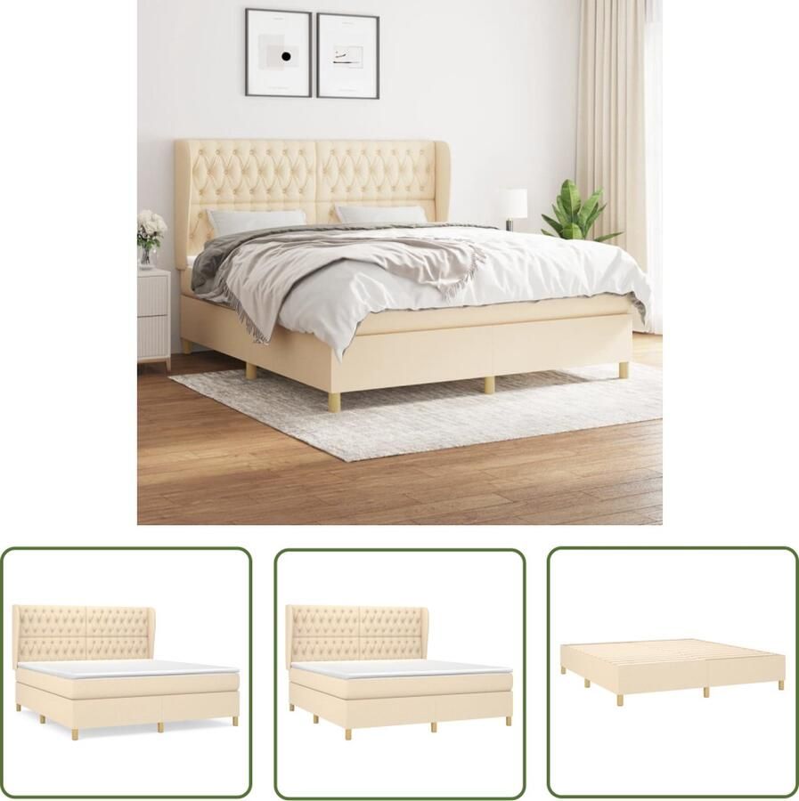 The Living Store Boxspringbed Comfort 180x200 Duurzaam materiaal verstelbaar hoofdbord pocketvering matras middelharde ondersteuning huidvriendelijk topmatras Boxspringbed Boxspring Bed Slaapkamer Creme Kleur