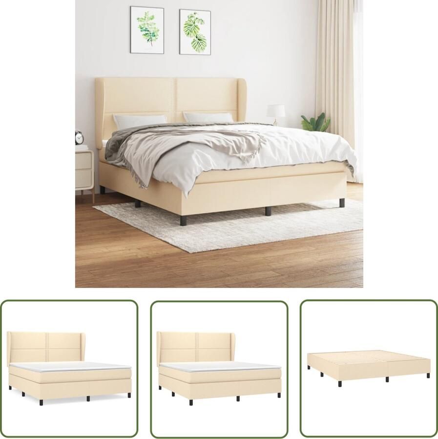 The Living Store Boxspringbed Comfort Bed 203 x 183 x 118 128 cm Crème Pocketvering matras Boxspringbed Boxspring Bed Tweepersoonsbed Creme Kleurig Bed