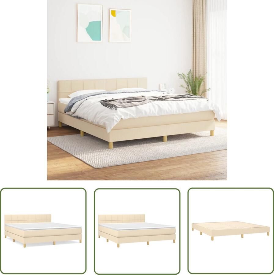 The Living Store Boxspring met matras stof crèmekleurig 180x200 cm Boxspringbed Boxspring Creme Kleurig Bed Tweepersoonsbed Groot Bed