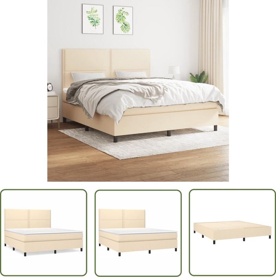 The Living Store Boxspringbed Crème 203 x 183 x 118 128 cm Pocketvering Matras Middelharde Ondersteuning Huidvriendelijk Topmatras Boxspringbed Boxspring Creme Kleurig Bed Tweepersoonsbed Pocketveer Matras