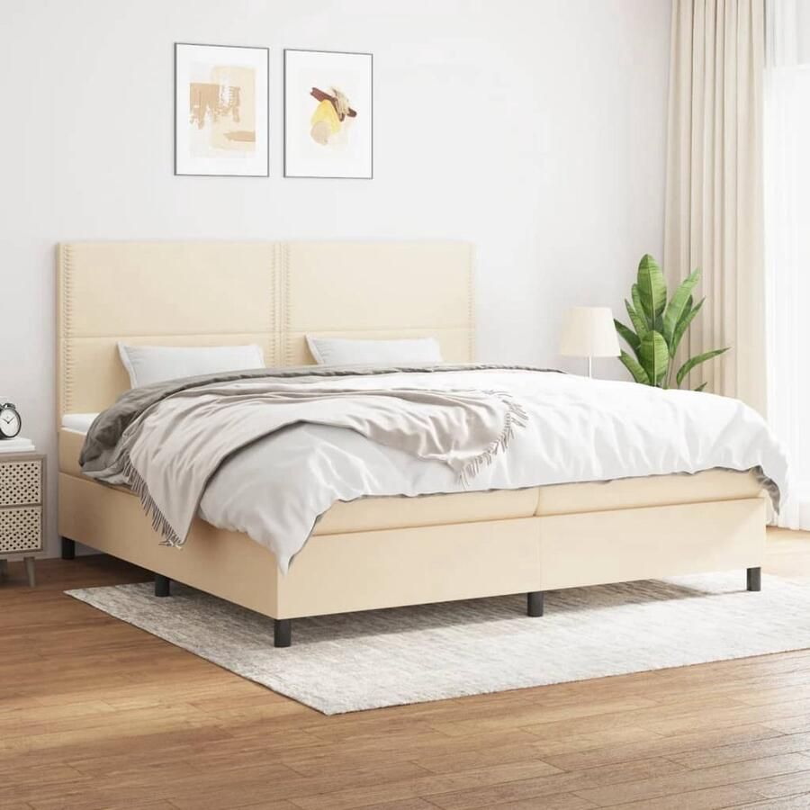 The Living Store Boxspringbed Pocketvering Matras Middelharde ondersteuning Huidvriendelijk topmatras Kleur crème Afmetingen 203x200x118 128 cm Boxspringbed Boxspring Tweepersoonsbed Creme Kleurig Bed Pocketed Spring Mattress - Foto 2