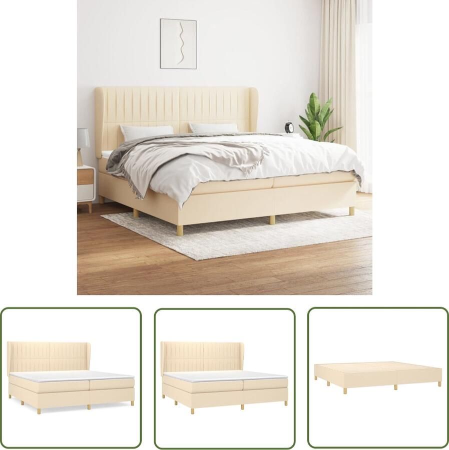 The Living Store Boxspringbed Pocketvering 203 x 203 x 118 128 cm Crème Compleet met hoofdbord en 2 matrassen Boxspringbed Boxspring Tweepersoonsbed Slaapcomfort Pocketed Veren
