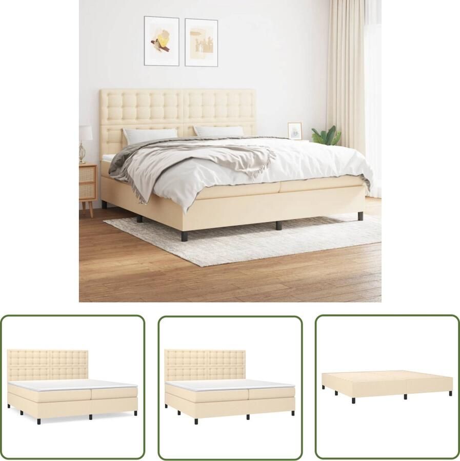 The Living Store Boxspringbed Pocketvering Matras Middelharde ondersteuning Huidvriendelijk topmatras Kleur crème Afmetingen 203x200x118 128 cm Boxspringbed Boxspring Tweepersoonsbed Creme Kleurig Bed Pocketed Spring Mattress