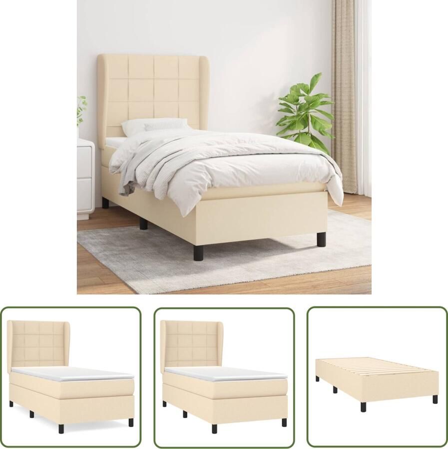 The Living Store Boxspringbed naam Bed 193 x 93 x 118 128 cm Crème Pocketvering matras Middelharde ondersteuning Huidvriendelijk topmatras Boxspringbed Boxspring Bed Frame Tweepersoonsbed Creme Kleur - Foto 2