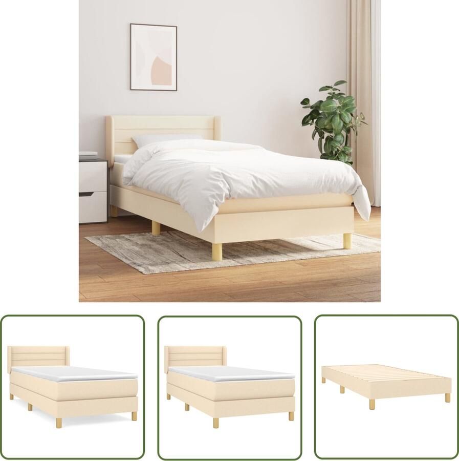 The Living Store Boxspringbed Comfortabele ondersteuning Middelharde ondersteuning Pocketvering matras Huidvriendelijk topmatras Crème 203 x 83 x 78 88 cm Wit en crème 80 x 200 x 20 cm Wit 80 x 200 x 5 cm