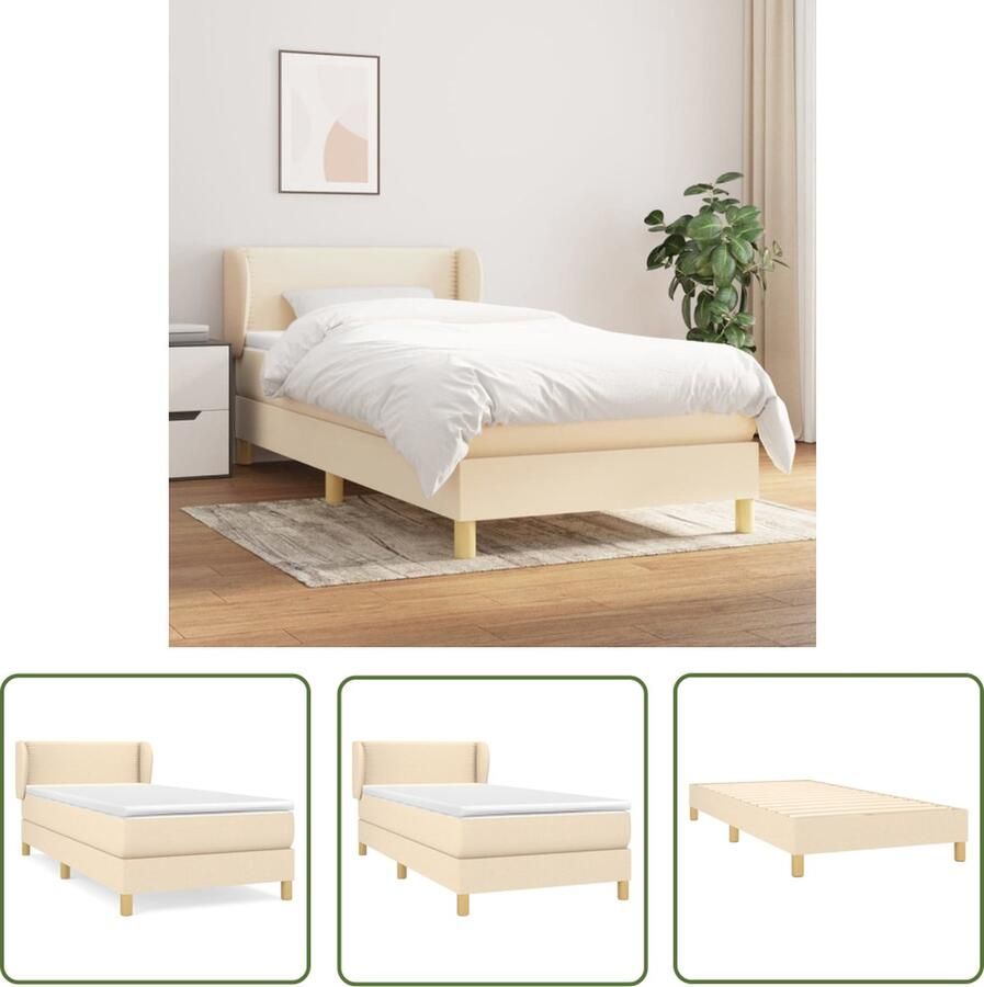 The Living Store Boxspringbed Bedframe 203x80x78 88cm Crème Pocketvering matras Middelharde ondersteuning Huidvriendelijk topmatras Boxspringbed Boxspring Creme Kleur Tweepersoonsbed Pocketed Veren Matras