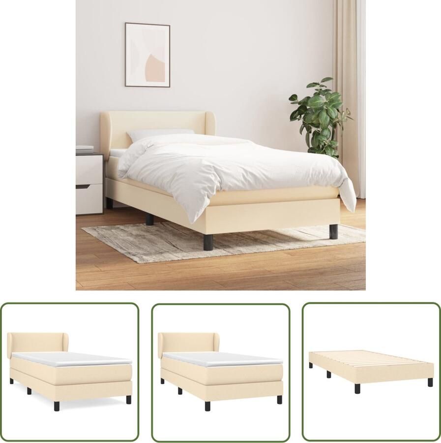 The Living Store Boxspringbed Crème 203x93x78 88 cm Pocketvering matras Middelharde ondersteuning Huidvriendelijk topmatras Boxspringbed Boxspring Creme Kleurig Bed Tweepersoonsbed Slaapcomfort