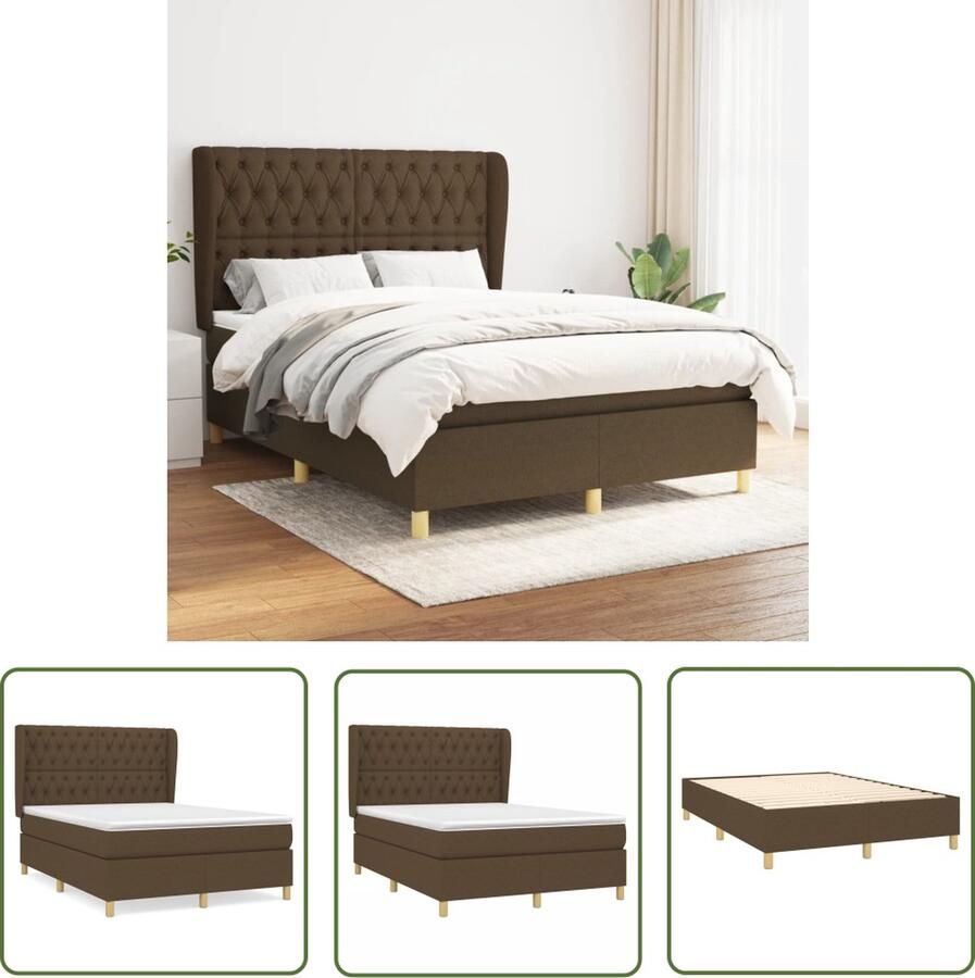 The Living Store Boxspring met matras stof donkerbruin 140x190 cm Boxspring Boxsprings Bed Slaapmeubel Boxspringbed Boxspring Bed Tweepersoonsbed Bed Met Matras Bedframe Ledikant Bedden