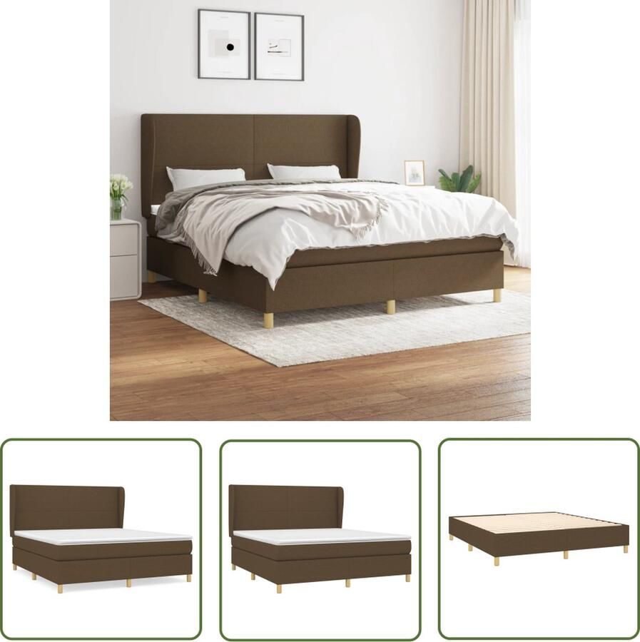The Living Store Boxspringbed Bed 203 x 163 x 118 128 cm Donkerbruin Stof Duurzaam materiaal Verstelbaar hoofdbord Pocketvering matras Middelharde ondersteuning Huidvriendelijk topmatras