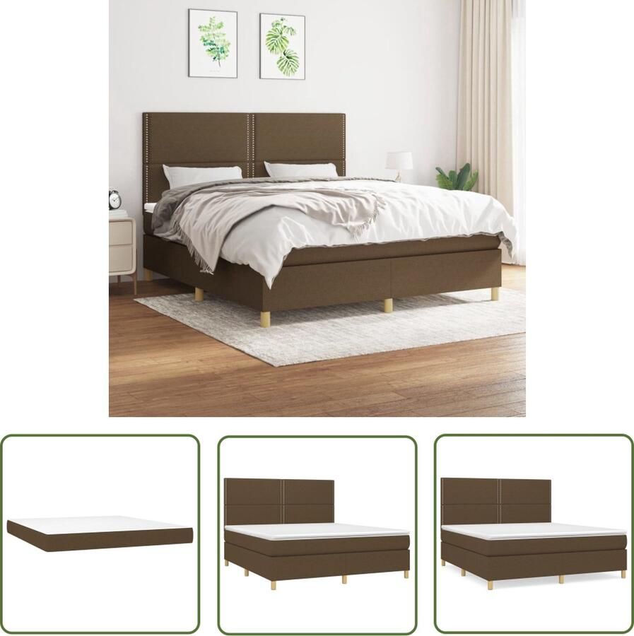 The Living Store Boxspringbed Comfort Plus Bed 203 x 160 x 118 128 cm Donkerbruin Stof (100% polyester) Boxspringbed Boxspring Bed Slaapkamer Meubilair Tweepersoonsbed