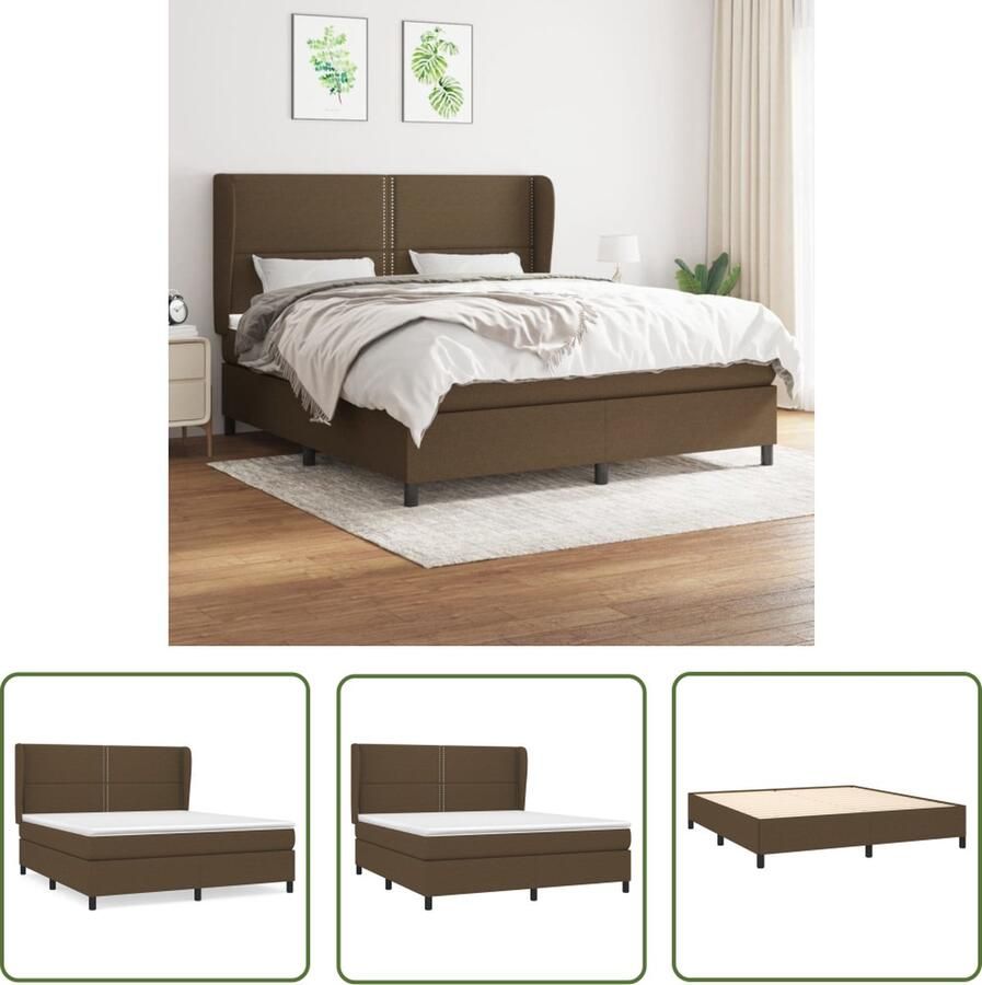 The Living Store Boxspringbed Classic Donkerbruin 203x163x118 128 cm Pocketvering matras Middelharde ondersteuning Huidvriendelijk topmatras Boxspringbed Boxspring Donkere Bruine Bed Tweepersoonsbed Pocketveer Matras