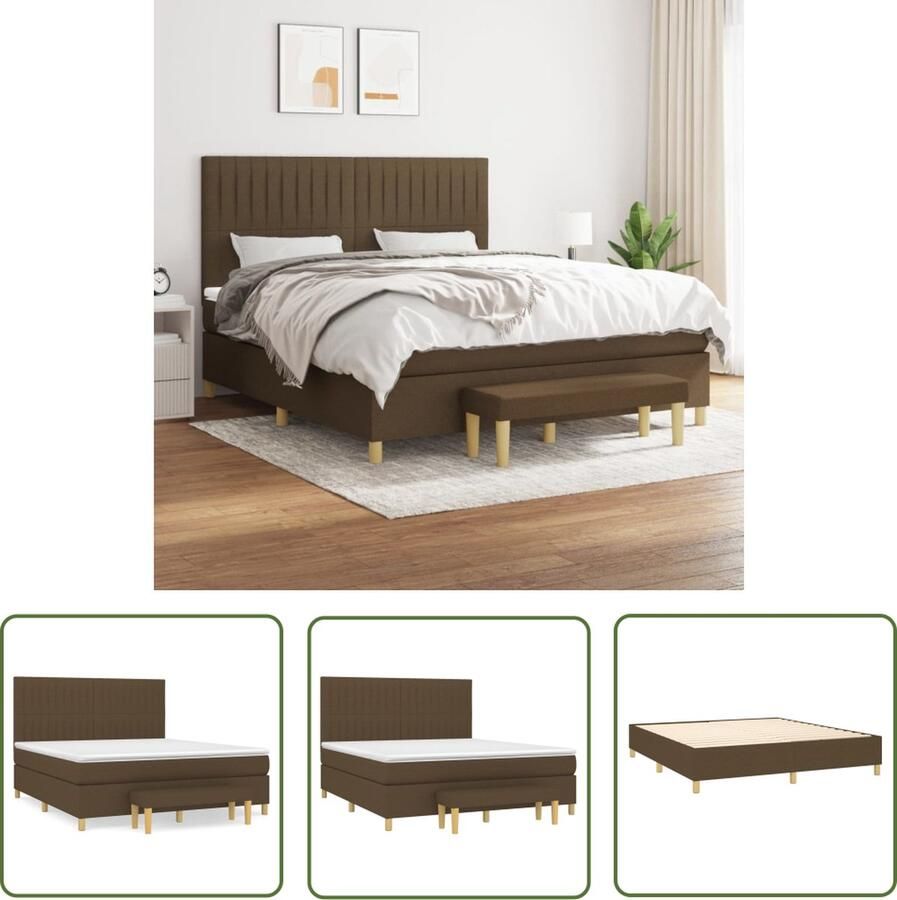 The Living Store Boxspringbed Duurzaam donkerbruin stoffen bed met verstelbaar hoofdbord pocketvering matras en huidvriendelijk topmatras Afmetingen- 203 x 160 x 118 128 cm (L x B x H)