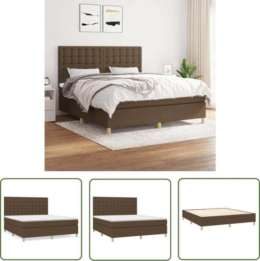 The Living Store Boxspringbed Donkerbruin 203x180x118 128 cm Pocketvering matras Middelharde ondersteuning Boxspringbed Boxspring Donkere Bruine Bed Tweepersoonsbed Pocketveer Matras