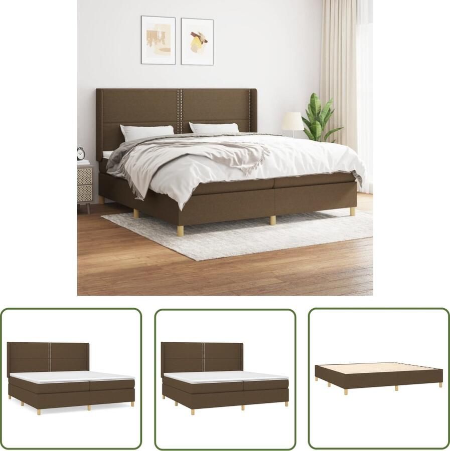 The Living Store Boxspringbed- donkerbruin 203 x 203 x 118 128 cm Pocketvering matras Middelharde ondersteuning Huidvriendelijk topmatras Boxspringbed Boxspring Donkere Bruine Bed Tweepersoonsbed Pocketveer Matras - Foto 2