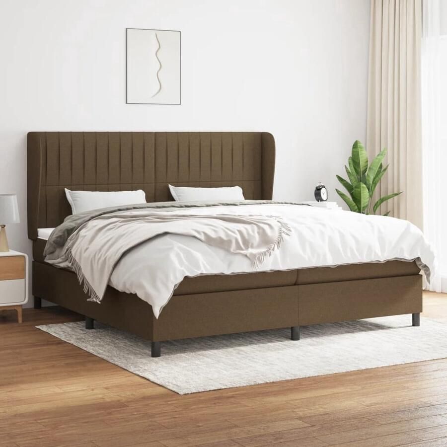 The Living Store Boxspring met matras stof donkerbruin 200x200 cm Boxspringbed Boxspring Donkere Bruine Bed Tweepersoonsbed Pocketed Veren Matras