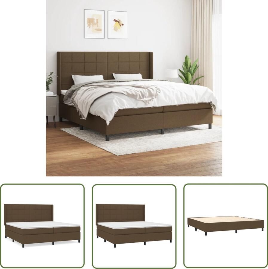 The Living Store Boxspringbed donkerbruin 203x203x118 128cm hoofdbord pocketvering matras en topmatras huidvriendelijk inclusief montagehandleiding Boxspringbed Boxspring Donkere Bruine Bed Tweepersoonsbed Houten Bed