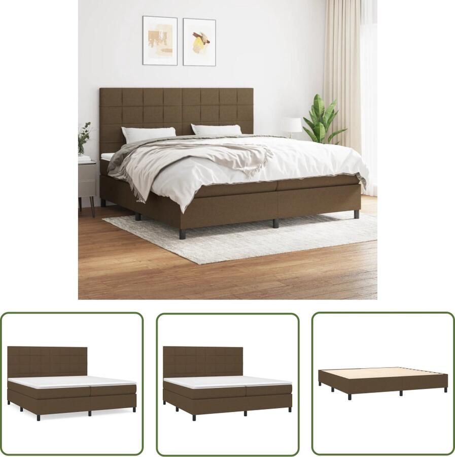 The Living Store Boxspringbed donkerbruin 203x200x118 128 cm pocketvering matras Boxspringbed Boxspring Tweepersoonsbed Donkere Bruine Bed Slaapcomfort - Foto 3