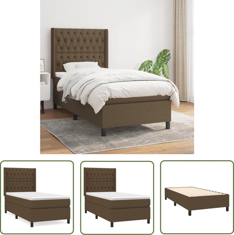 The Living Store Boxspringbed donkerbruin 193 x 93 x 118 128 cm pocketvering matras Boxspringbed Boxspring Slaapkamer Meubels Donkerbruin Bed Tweepersoons Bed