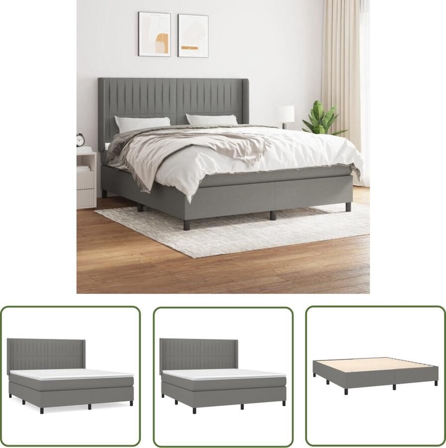 The Living Store Boxspringbed Pocketvering 203 x 163 x 118 128 cm Donkergrijs Boxspringbed Boxspring Donkere Kleuren Tweepersoonsbed Pocketed Spring Mattress