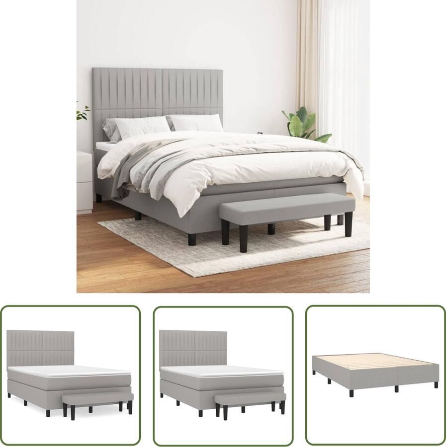 The Living Store Boxspringbed Bed 203 x 144 x 118 128 cm Lichtgrijs Boxspringbed Boxspring Tweepersoonsbed Grijs Bed Frame