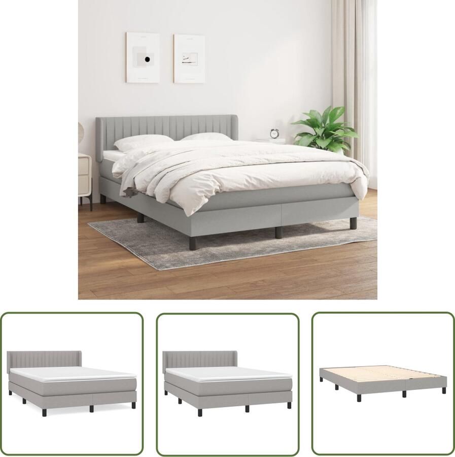 The Living Store Boxspringbed Comfort Pocketvering Middelhard Lichtgrijs 203x147x78 88cm incl Matras en Topmatras Boxspringbed Boxspring Tweepersoonsbed Grijs Bed Pocketed Spring Mattress