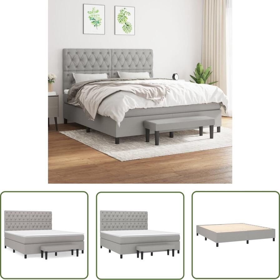 The Living Store Boxspring met matras stof lichtgrijs 160x200 cm Boxspringbed Boxspring Tweepersoonsbed Bed Frame Grijs Bed